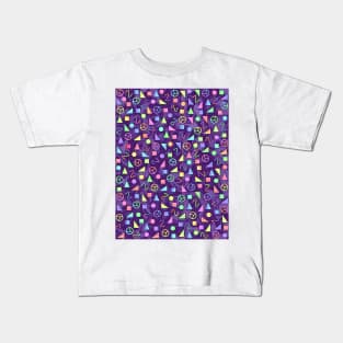 Retro Shapes Peace Signs On Purple Kids T-Shirt